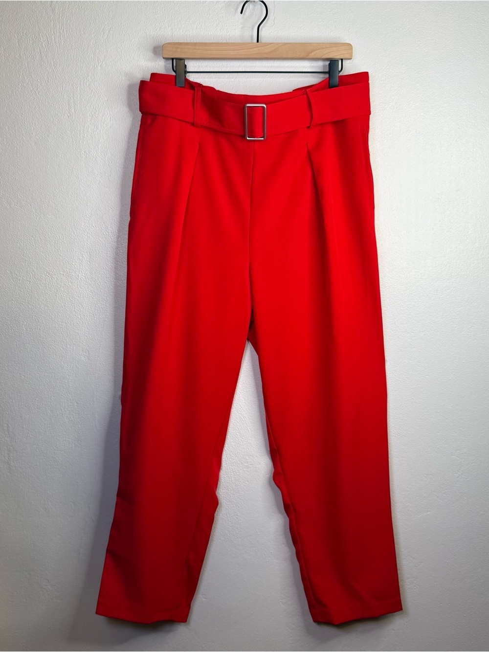 Rachel Rachel Roy Women's High Rise Red Belted Straight Leg Trousers Size XL